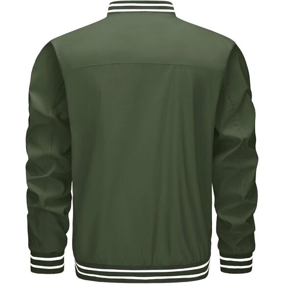 ❤️ Men's Bomber Jacket Lightweight Casual Spring Fall Windbreaker Zip Up Green - Picture 8 of 8